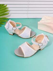 1 đôi sandal hở mũi kiểu công chúa cho trẻ em, đính đá lấp lánh, gót dày. - Bạc - Xem 2