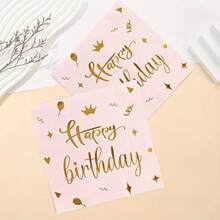10 Peças Guardanapos de Festa de Aniversário Rosa com Folha de Ouro - Descartáveis de 2 Camadas, Impressos com "Feliz Aniversário", Balões e Padrões de Estrelas, Adequados para Comemorações de Aniversário, Suprimentos para Festa | Design Cursivo Elegante | Guardanapos Rosa Vibrantes, Ideais para Halloween, Natal, Dia dos Namorados e Outras Decorações de Eventos Festivos - Multicolorido - Visão 4