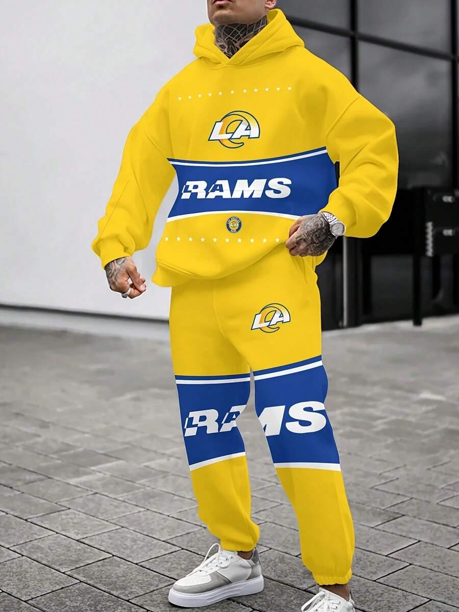 Los A-Ngeles Rams Casual Hoodie Jogging Sweatpants Tracksuit Set, Football Team Men's Tracksuit Set, Men's Game Day Hoodie Set - 彩色 - 查看 1