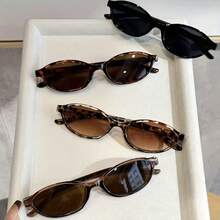 4 Pairs Women's Retro Plastic Small Oval Multi-Color Portable Versatile Minimalist Fashion Fashion Glasses, Ideal Fashion Accessory For Travel, Beach, Parties, And Daily Wear - 4pcs Black Leopard Print, Tea White Leopard Print - View 5