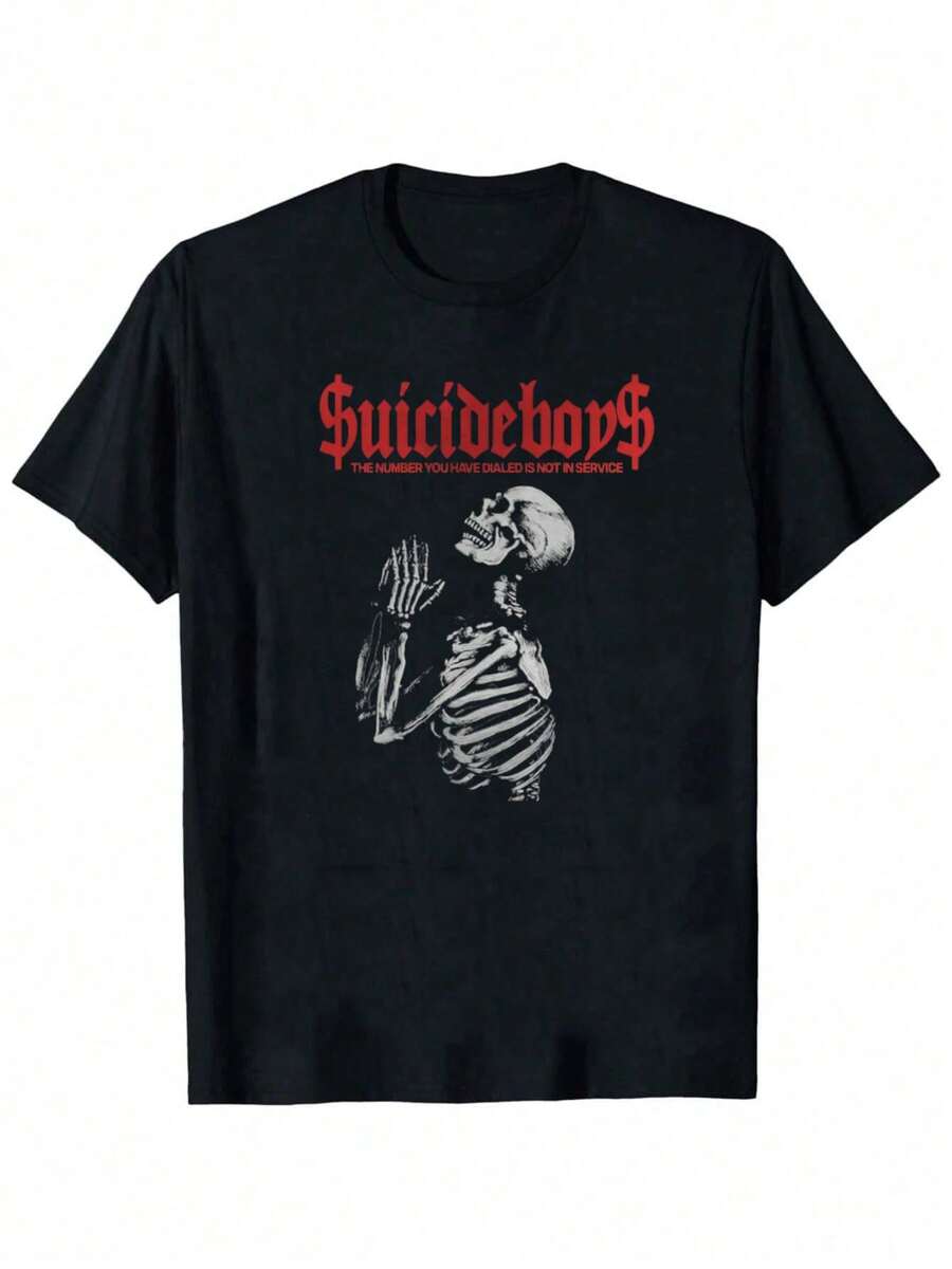 Suicideboy Men's Graphic T-Shirt - Black Casual Streetwear Tee,Tear-Effect Face Design, Round Neck Short Sleeve Summer Top, Machine Washable, Suicideboy Era Tour Graphics Print T-Shirts For Men Shirt Tops Harajuku Hip Hop Rock Style T Shirts Unisex Fashion Regular Size Street T Shirt - 黑色10 - 查看 1
