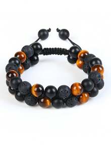 Natural Tiger Eye, Cat Eye, Green Turquoise, Red Vein, Black Obsidian, Green Ghost Beaded Bracelet, Handmade Woven Unisex Bracelet - Bracelet - View 33