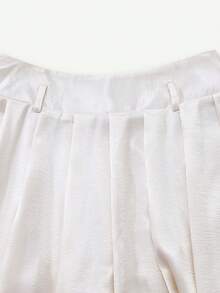 女士高腰百褶裙，优雅半身裙配装饰腰带 - 杏色 - 查看 3