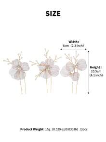 3pcs/Set Romantic White Sheer Floral U-Shaped Hair Clips, Handmade Beaded Pearl Bridal Headpiece, Suitable For Bridesmaids Hairstyles - Gold - View 11