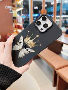 皇冠蝴蝶中东书法手机壳，2D印花图案，经典设计，适合赠送朋友、家人、情侣，生日、节日皆宜。黑色哑光软壳，防尘防水，兼容 17/16/15/14/13/12/11/Pro/Pro Max/X/XR/XS/XS Max/7/8/Plus/Air/SE2/3。