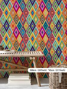 1卷 1米/3米/5米 复古黄红色菱形几何纹理艺术风格壁纸，适用于家居装修、房间装饰、橱柜翻新、浴室装饰，防水、防污、柔韧、易清洁，自粘乙烯基壁纸 - 彩色 - 查看 15