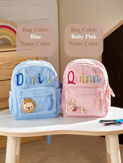 1pc Personalized Backpack For Toddlers , Kindergarten Daily, Kawaii, Suitable As Children's Personalized Back-To-School Gift, Choose Unique Accessories And Striped Colors