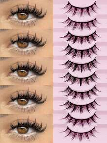 10对娃娃般自然的假睫毛套装，含睫毛刷和睫毛夹 - 柔软黑色睫毛带，卡通风格假睫毛，仙女般的设计，完美适用于角色扮演 - 可重复使用，妆效自然，条状假睫毛，假睫毛，睫毛，仿睫毛，睫毛夹，假睫毛，磁性假睫毛，睫毛夹 - 自然纖長款 - 查看 2