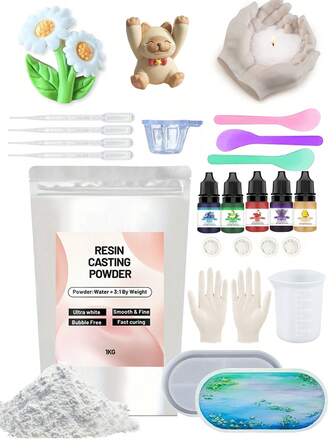1公斤树脂浇铸粉套装，陶瓷树脂粉，快速固化，易脱模，水活化，无异味，适用于石膏浇铸、DIY家居工艺品