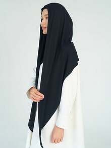 1 chiếc khăn choàng cổ nữ kiểu dáng cổ điển, chất liệu chiffon, màu trơn, thoải mái, thoáng khí, làm từ vải modal, có thể dùng như băng đô, khăn tam giác bằng vải jersey, đa năng, phù hợp với trang phục hijab, sử dụng hàng ngày. - màu đen - Xem 3