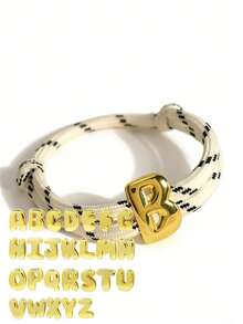 MECYLIFE 1 pieza Pulsera hecha a mano con cuerda de color de dopamina con 26 letras, adecuada para hombres y mujeres - Cuerda blanca con puntos negros - Ver 7