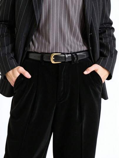 2-In-1 Men's Genuine Leather Belt - Minimalist Business & Casual Belt With Gold-Tone Buckle (Black/Brown)