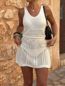 Damen Lässig Beach Resort elegantes transparentes Ausschnitt-Strandkleid - Aprikosenfarben - Übersicht 1