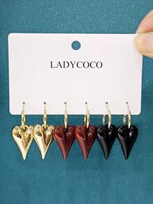 LADYCOCO 1/3对时尚、优雅、可爱的多色心形吊坠耳环套装，适合女性日常佩戴 - 彩色 - 查看 6