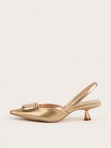 Women's 2025 New Fashion Metal Buckle Elegant Pointed Toe High Heel Pumps - Gold - View 5