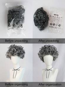 Granny Costume Set For Women Elegant Sassy Grandma Cosplay Wig, Old Lady Retro Wig, Short Pixie Curly Gray Synthetic Afro Wig & Glasses & Eyeglass Chains & Faux Pearl Necklace & Hair Rollers Available, Funny Charming Grandmother Grey Bob Wig, Christmas Decor/Holiday Events Stage Performance Props/Party Supplies, Ideal Choice For Gifts - Multicolor - View 8