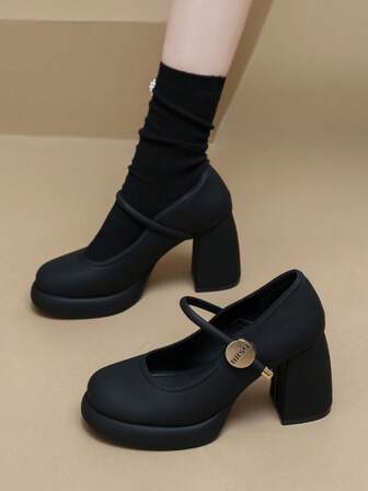 2026 Spring New White Mary Jane High Heel Shoes For Women, Elegant French Style Chunky Heel Round Toe