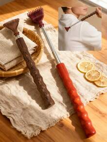 1pc Wooden Back Scratcher With Retractable & Non-Slip Handle Design, Extendable Reach For Convenient Back Scratching, Suitable For Elderly And Adults