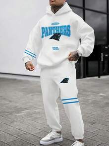 Carol-Ina Panthers Casual Hoodie Jogging Sweatpants Tracksuit Set, Football Team Men's Tracksuit Set, Men's Game Day Hoodie Set - 彩色 - 查看 1