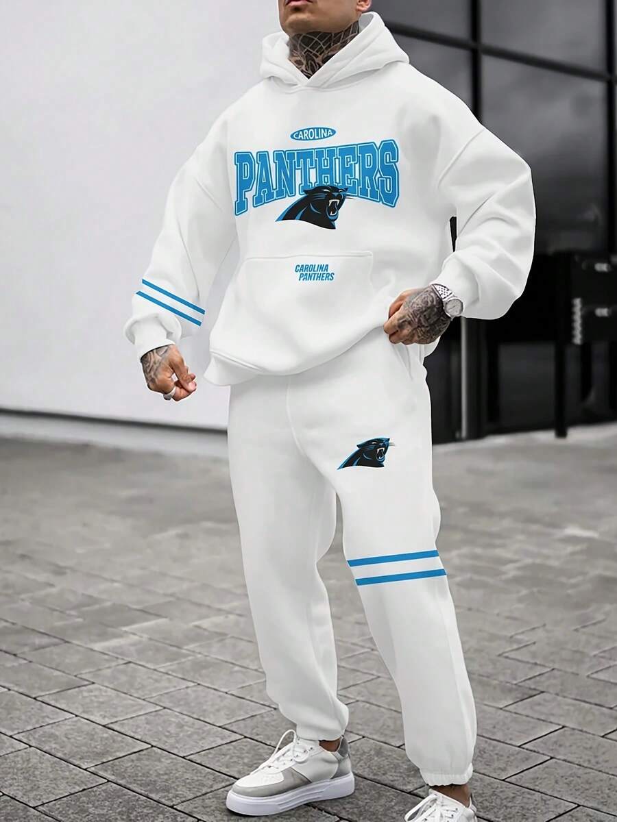 Carol-Ina Panthers Casual Hoodie Jogging Sweatpants Tracksuit Set, Football Team Men's Tracksuit Set, Men's Game Day Hoodie Set - 彩色 - 查看 1