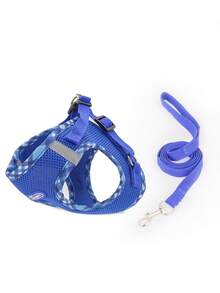 Supet Breathable Reflective Plaid Chest Back Strap Set With Leash For Small Dogs, Cats, Indoor And Outdoor Use - Blue - View 10