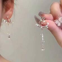 1PC Korean Style Girl  Pink Heart  Water Drop Earrings Cute Elegant Tassel Long Earrings Ear Jewelry - 1 - Xem 4