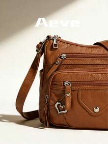 【轻便拉链斜挎包】优雅女士斜挎包，多口袋设计，人造革材质，轻巧纯色，可调节肩带，拉链封口，涤纶衬里，涂层饰边 - 提供黑色、灰色、红色、浅棕色可选 - 彩色 - 查看 11