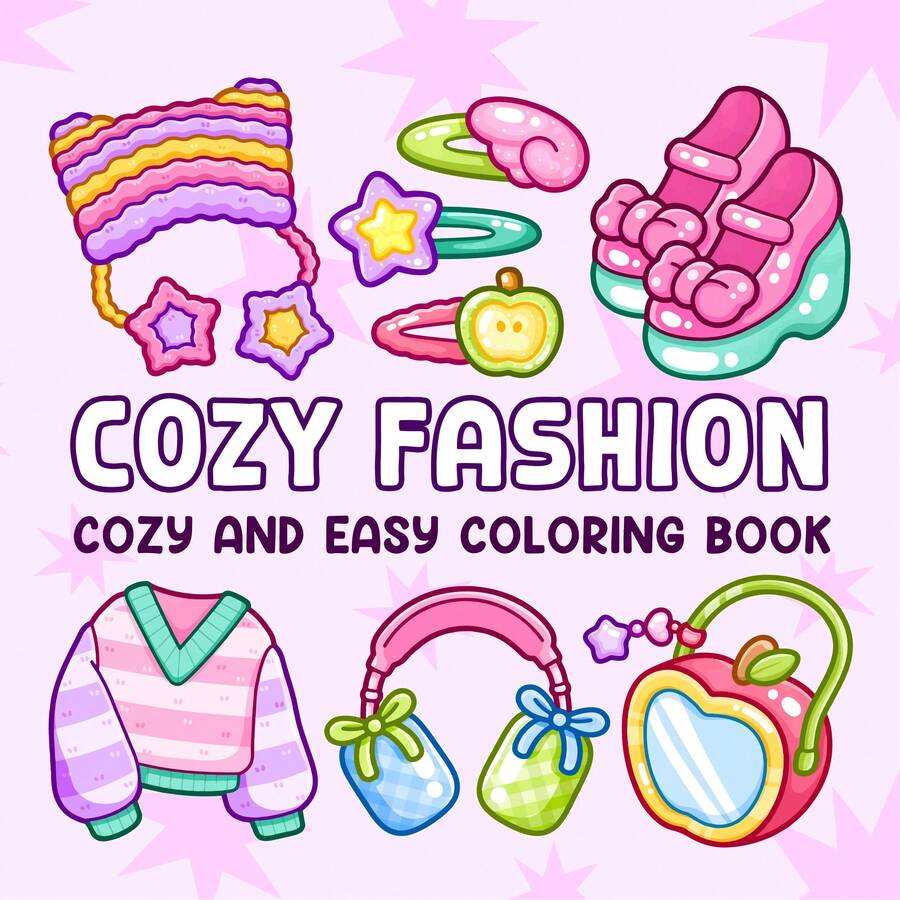 205克“舒适时尚”40页成人涂色书，柔软可爱的服装和配饰场景，手绘简易涂色，舒缓压力少女涂色书，创意趣味文具，婚礼季、母亲节完美礼物