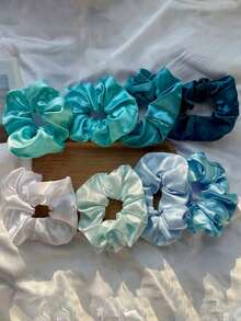 8pcs Random Blue Satin Scrunchies, Smooth Versatile Elegant Retro Hair Ties, Suitable For Women ,Scrunchy Hair Ties - Multicolor - View 1