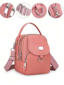 Túi đeo chéo thời trang nữ bằng vải Oxford, màu trơn, kiểu dáng thường ngày, khóa kéo, lớp lót polyester, phụ kiện đa năng hàng ngày, túi xách tay hoàn hảo, kiểu ba lô, dung tích lớn. - Nhiều màu - Xem 10