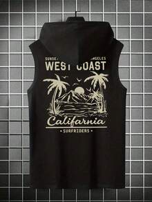 男士印花休闲无袖连帽背心 | 精致设计 | 夏季必备 | 时尚百搭，展现您的风格 - 黑色 - 查看 4