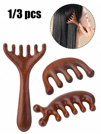 Juego de cepillos de masaje de cabeza de madera - Cepillo Gua Sha y herramienta de masaje relajante del cuero cabelludo, alivio del estrés, ayuda para dormir, promoción del crecimiento del cabello | Regalo del Día de la Madre, Pascua, regalo perfecto para esposa, hija, mujer | Herramienta de SPA para la cabeza, alivio de la tensión, relajación en el hogar, uso de salón, autocuidado de viaje, accesorio de meditación de yoga | Peine de madera portátil para el cuidado del cuero cabelludo, aplicación de aceite para el cabello, promoción de la circulación sanguínea, desintoxicación y nutrición