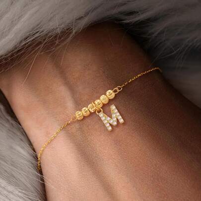 1pc Simple Classic Initial Pendant Golden Stainless Steel Chain Bracelets For Women