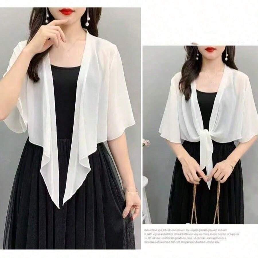 1pc Chiffon Shawl Cover Up For Women, Short Lightweight Shrug For Spring/Summer, Versatile Beach Cover Up, Sun Protection - Multicolor - View 1