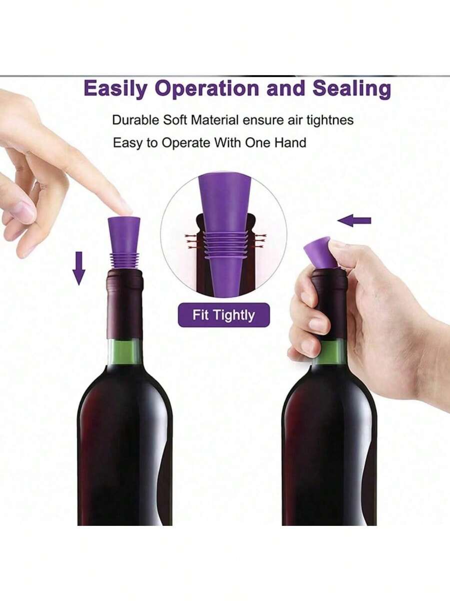 硅胶酒瓶塞，可重复使用啤酒调味瓶盖，保持葡萄酒新鲜，密封性好，适用于威士忌、红酒、香槟和啤酒 - 厨房酒吧配件 - 彩色 - 查看 1