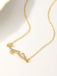 1pc Minimalist LOVE Zirconia Necklace, Suitable For Daily Wear - Yellow Gold - View 4