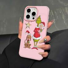 Celebración navideña del perro  y Cindy Lou Who. Esta elegante funda es compatible con los modelos  17, 16, 15, 14 Pro Max, 13, 12, 11, XR y XS Plus. Fabricada en silicona de vidrio, ofrece protección contra golpes y caídas, además de una sensación superior. Es un regalo ideal para familiares, amigos y seres queridos, y una opción perfecta para Año Nuevo. - Rosa - Ver 4