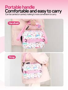 1个彩色卡通印花保温午餐包，大容量，便携式保冷手提袋，带肩带，适合工作和户外活动，保温午餐盒 - 彩色 - 查看 7