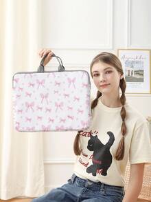 Bow Pattern Laptop Bag, Computer Fabric Cover Accessories, Soft Laptop Bag, Soft Computer Protective Cover, Laptop Protective Cover, Flat Leather Bag, Laptop Zipper, Computer Protective Cover, School Business Office Supplies, Back To School Special Offer - Multicolor - View 2