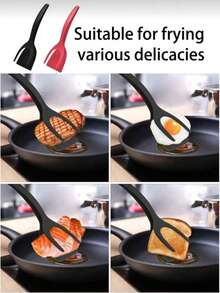 1pc 2-In-1 Steak Tongs And Spatula, Multifunctional Non-Stick Kitchen Food Flipper, Barbecue Tongs, Pancake And Egg Turner, Cooking Tool For Steak, Bread, Fish, Toast And Sandwiches - Multicolor - View 5