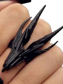 1 pieza Anillo abierto de hombre en forma de dragón de acero retro y genial - Negro - Ver 18
