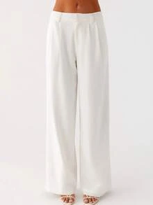 White Wide Leg Pants With Pleated Front And Draping Effect