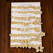Set de 5 a 40 pares de pendientes chapados en oro con diferentes formas de animales, estrellas de mar, conchas, flores, mariposas, ositos pequeños, adecuados para el uso diario de todas las niñas - #5 Dorado - Ver 16