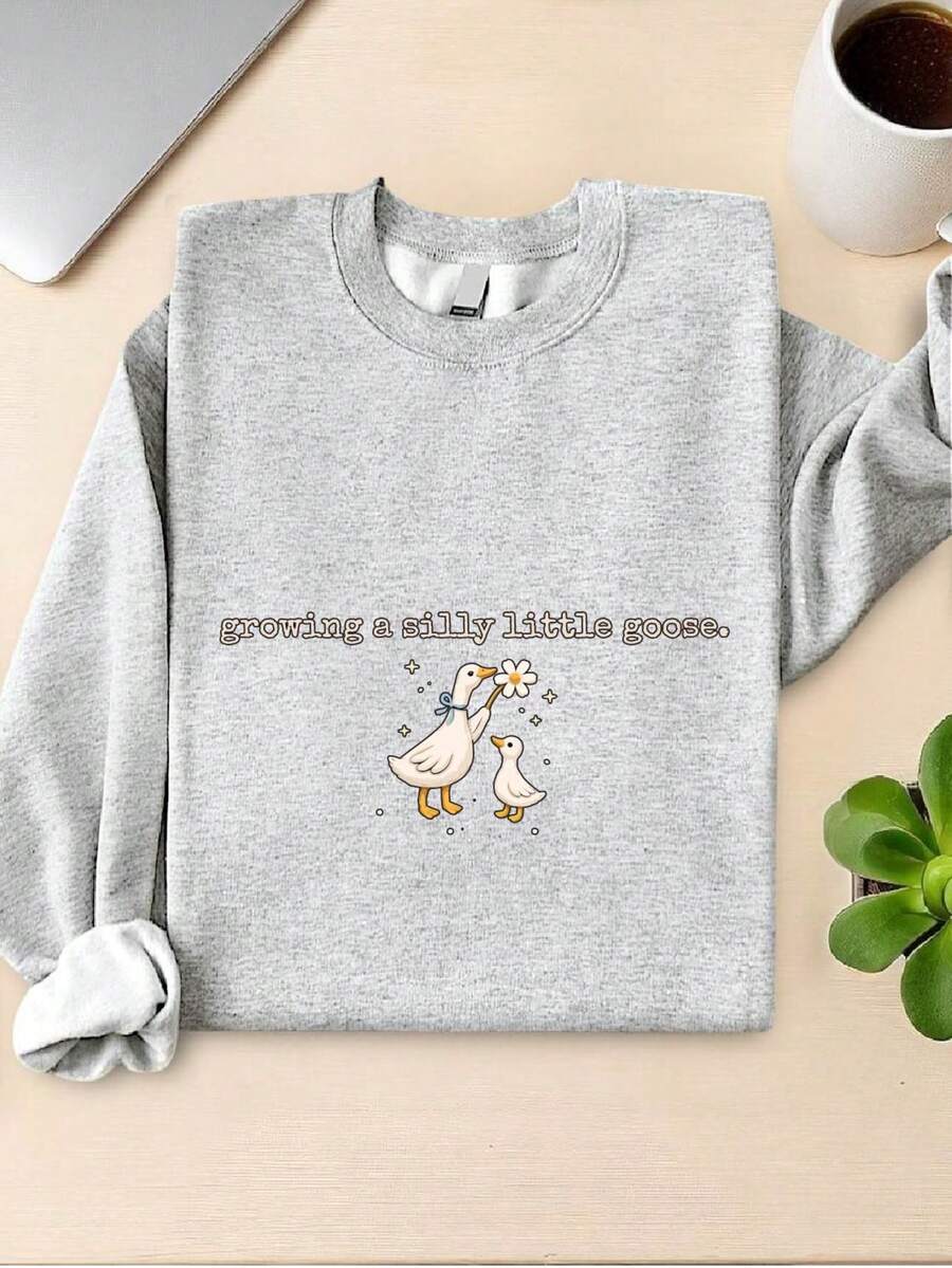 Growing A Silly Little Goose Sweatshirt, Pregnancy Announcement Sweater, Expecting Mom Gift, Goose Mama Sweater, Gift For New Mom, Maternity Long Sleeve. TD2494 - 灰色 - 查看 1