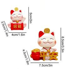 1pc Mini Cute Maneki-Neko (Beckoning Cat) Figurine, Resin Material, Mini Animal Decor, Perfect For Decorating Plants, Cars, Landscapes, Office Desks, Shops, Feng Shui Gift, Home & Business Gift, Birthday Gift, Wealth Attracting Ornament, New Year Gift - Multicolor - View 5