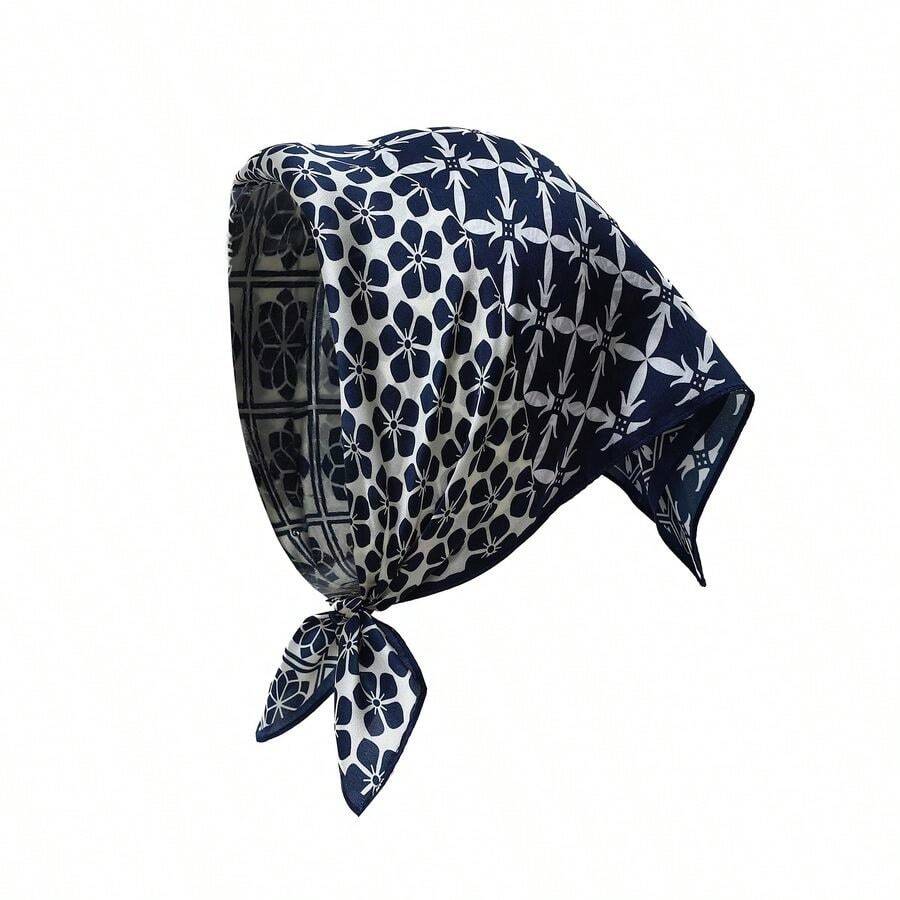 de seda de 21 pulgadas para mujer, multiusos, bufanda cuadrada, suave y fina, pauelo floral - 21zsazulmarinoflor - Ver 1