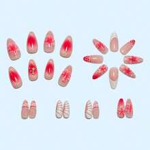 3D Epoxy Wearing Nail Powder Three-Dimensional Flower Pearl Nail Art Tablets Removable Almond Fake Nails - Z037-24 Pieces [Jelly Gel + Rolling Strips] - View 2