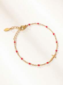 时尚波西米亚风真空镀层不锈钢十字架串珠手链，串珠数量随机 - 米珠手鍊 - 查看 3