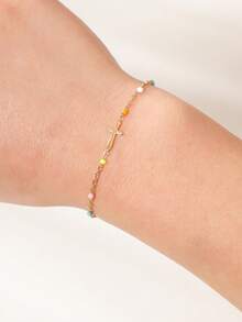 时尚波西米亚风真空镀层不锈钢十字架串珠手链，串珠数量随机 - 米珠手鍊 - 查看 12