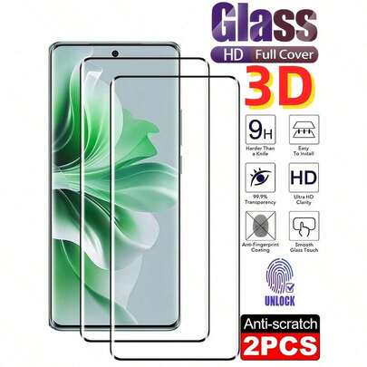 2 piezas Película de vidrio templado curvo 3D, dureza 9H, resistente a explosiones y arañazos, ultra HD, protector de pantalla de teléfono compatible con Xiaomi 17 15 13 12 14 Ultra Pro/Redmi Note 14 15 13 Pro+ Pro 4g 5g/Oppo Reno/Realme///Honor Magic 5/6/7/8 Pro Lite 90 100 200 400 500/Vivo/OnePlus/Infinix/Compatible con varios modelos de superficie curva con tacto suave, adsorción automática, compatible con reconocimiento de huella dactilar